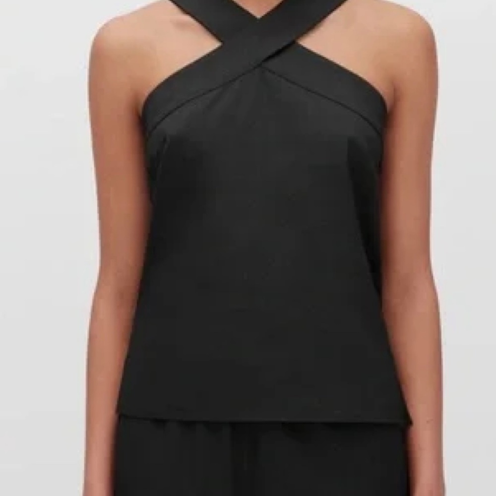 CUYANA Black Linen Cross Front Top - Size Medium